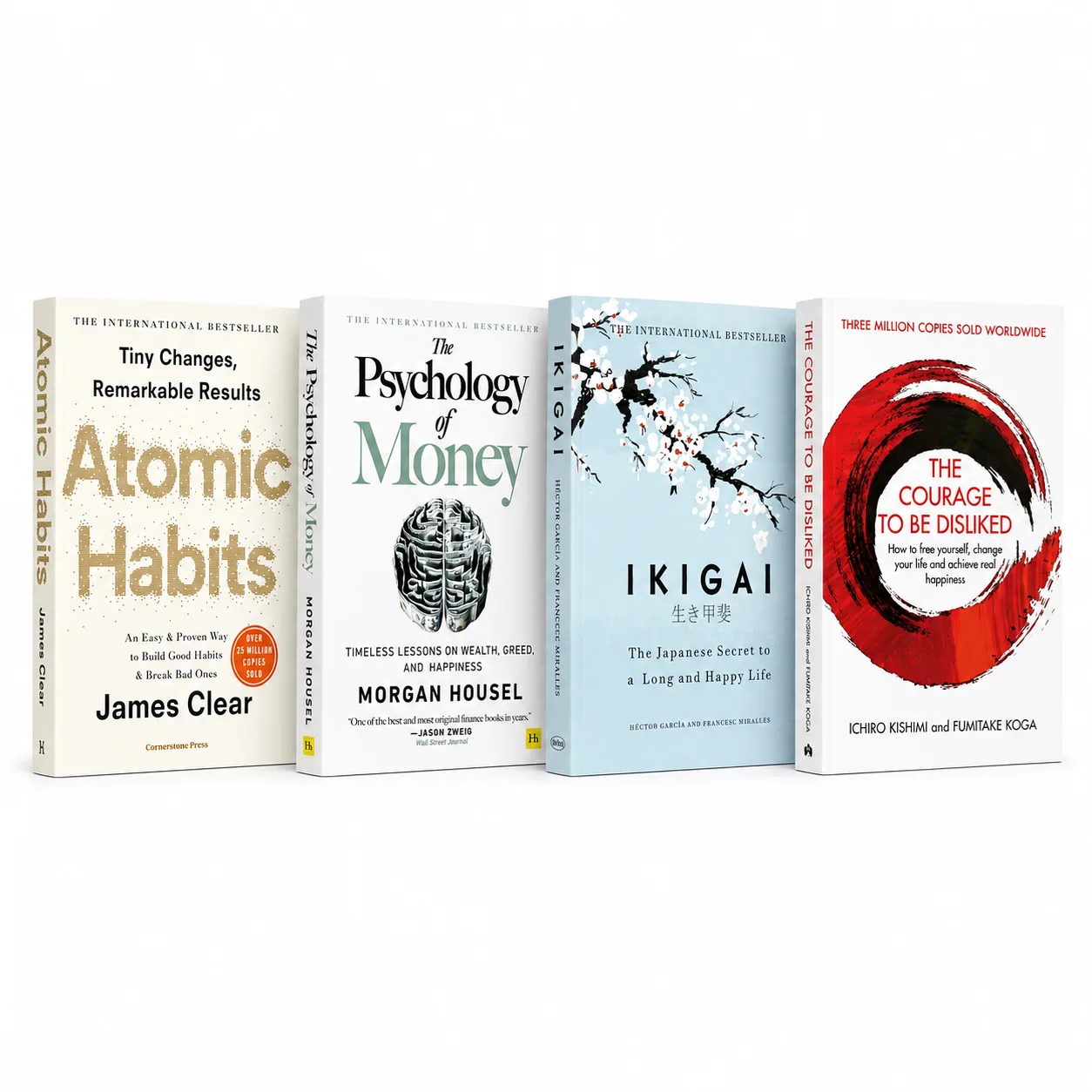 Atomic Habits + Psychology of Money + Ikigai + The Courage to Be Disliked | Set book cover